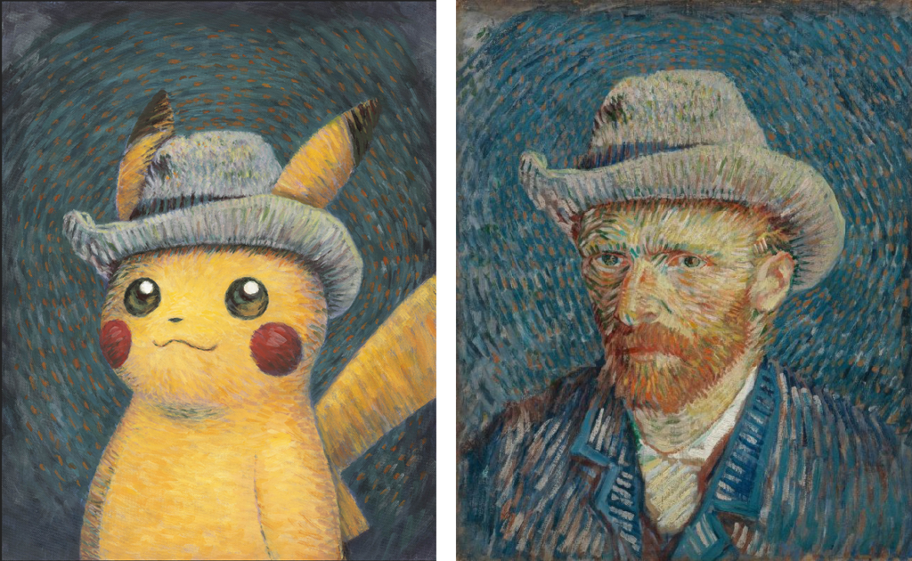 Pikachu og Vincent van Gogh med grå filthat. Foto: Pokémon