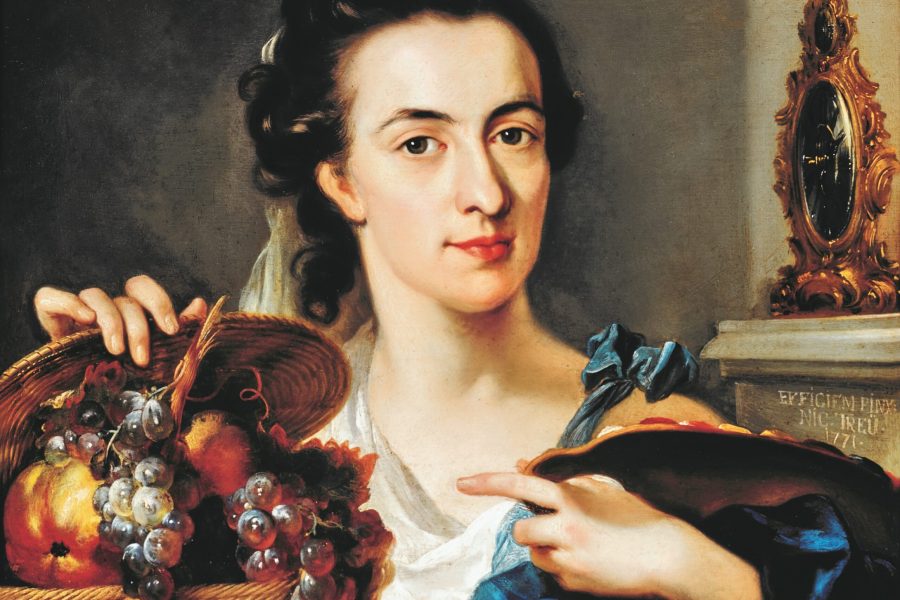 Nicolaus Treu og Catharina Treu: Portræt af Catharina Treu med frugtkurv, 1771. Museen der Stadt Bamberg, Historisk Museum